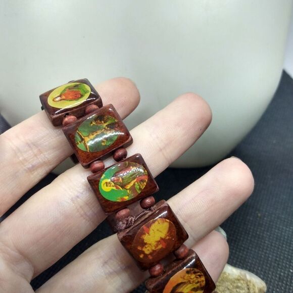 Rosary religious Catholic saints bracelet stretch wooden - Picture 2 of 2